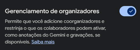 Gerenciamento de Organizadores
