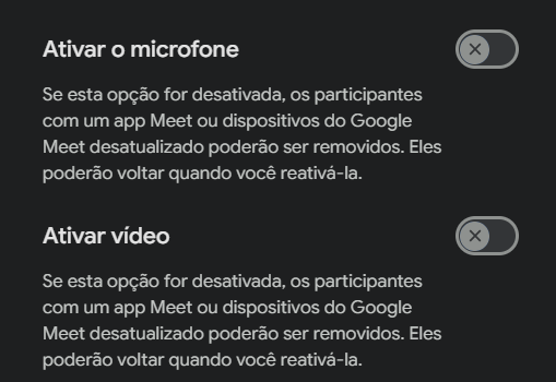 Configuração de Microfone e Vídeo